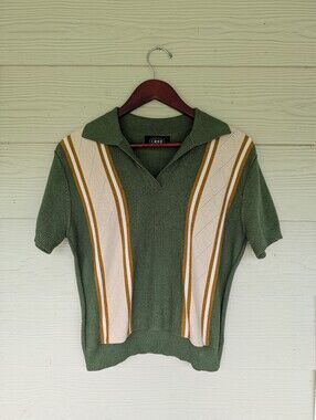 Cider Knit Striped Polo Top Retro Style Johnny Collar Sz Small Preppy Acadamia